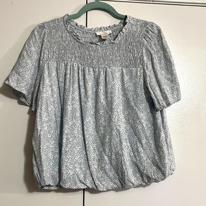 Large Blue White Little Flowers Bubble Blouse Fresh Top Flowy Spring Top